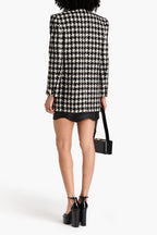 Novia Black Double-Breasted Houndstooth Wool-Blend Tweed Blazer