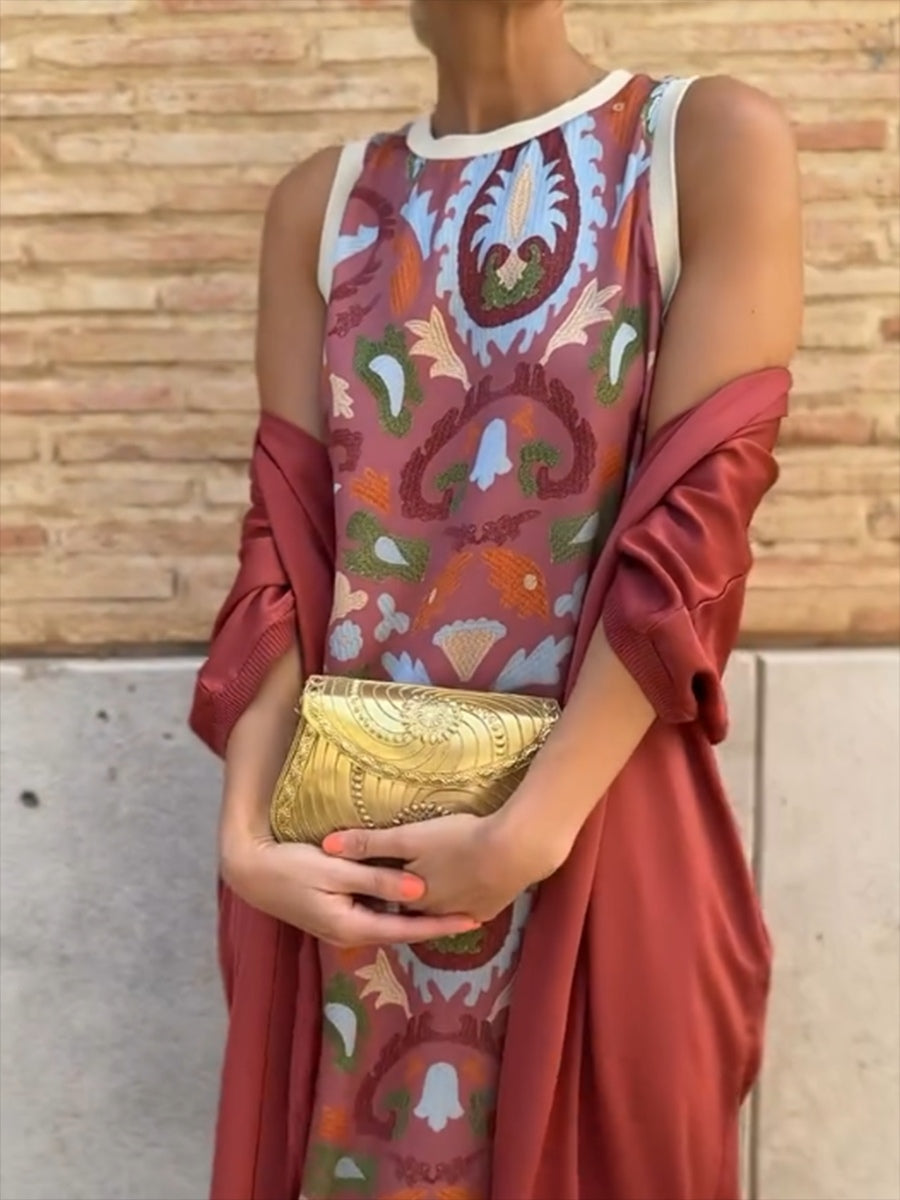 Flowering Girl Women Elegant printed two-piece dress with cape
