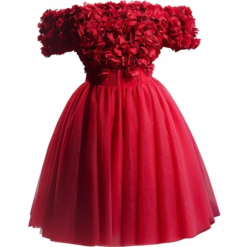 Caroline Red 3d Appliques Mini Prom Dress