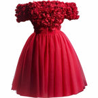 Caroline Red 3d Appliques Mini Prom Dress