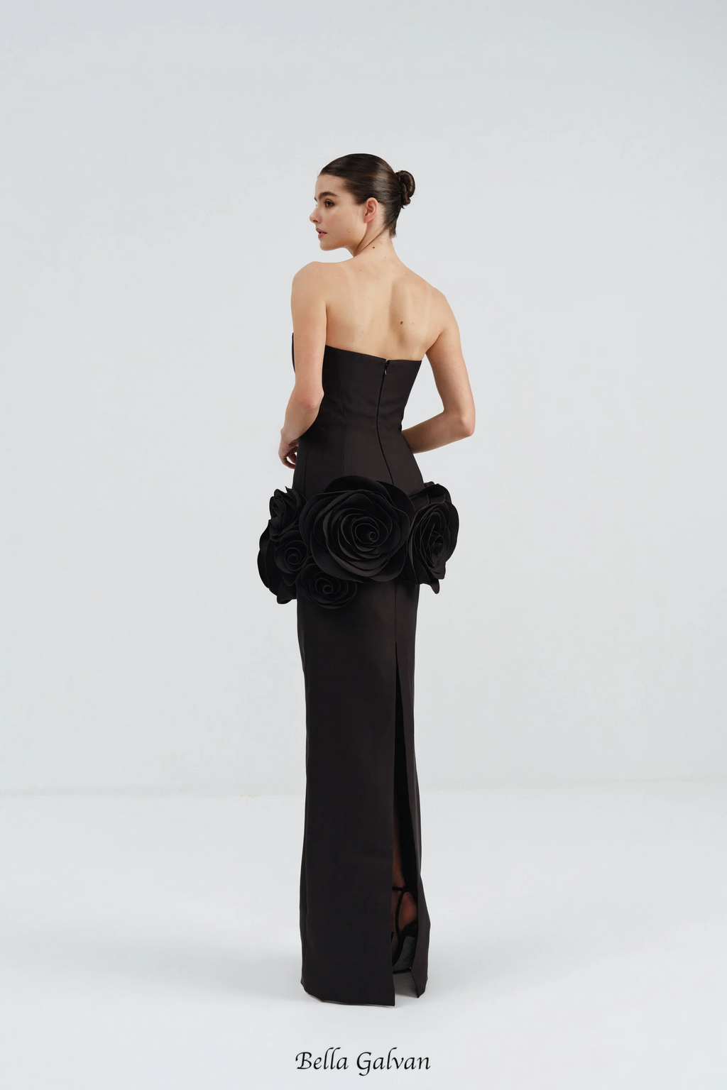 Flowering Girl Women black strapless maxi dress with flower embellishments