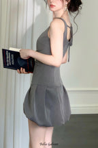 arabela square neck bud mini dress in gray