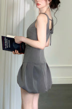 Arabela Square Neck Bud Mini Dress In Gray