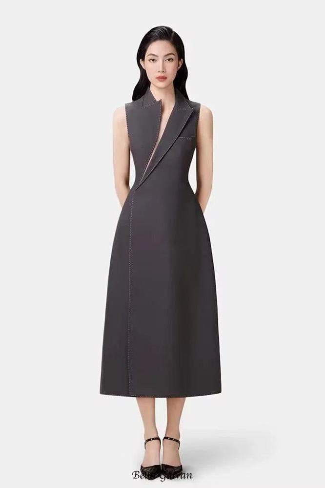 Flowering Girl Women asymmetric collar blazer midi dress in grey