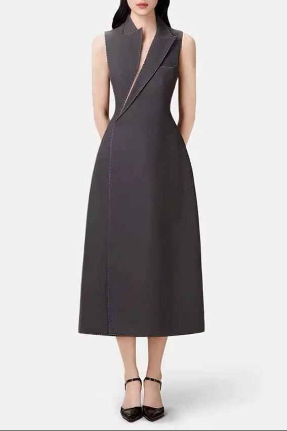 Flowering Girl Women Asymmetric Collar Blazer Midi Dress In Grey