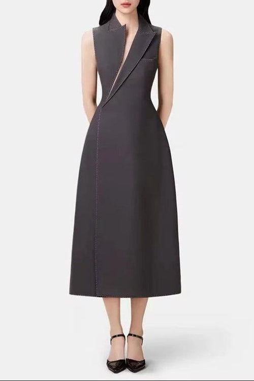 Flowering Girl Women Asymmetric Collar Blazer Midi Dress In Grey