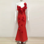 candice one-shoulder flower bodycon maxi dress in red