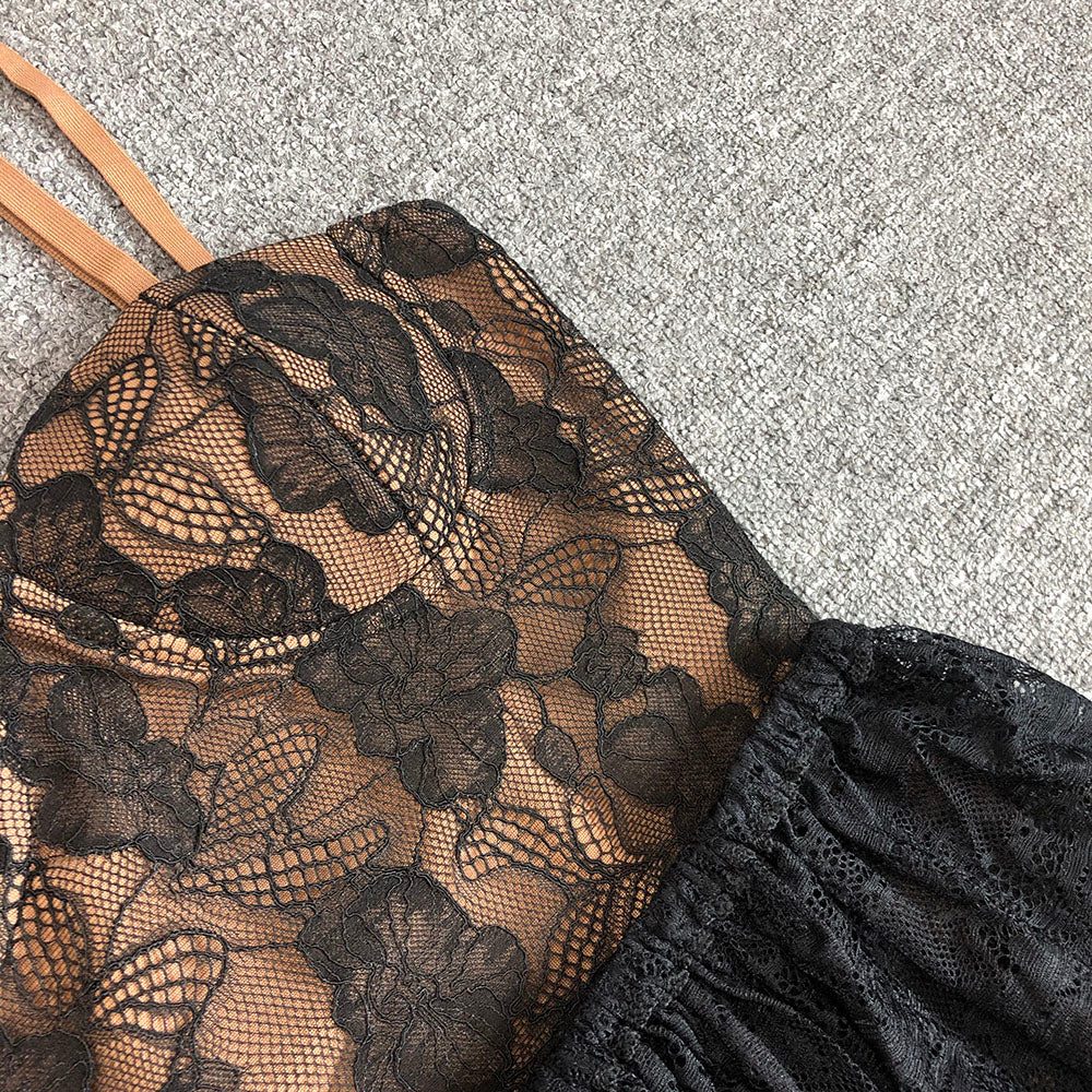 Flowering Girl Women Carlin layer lace maxi dress in black