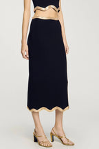Flowering Girl Women Black Long Knitted Skirt With Chain Detail