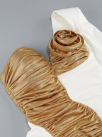 Flowering Girl Women Rose Details High Sut Maxi Dress in gold white