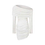 White Lace Strapless Spliced Knitted Mini Dress