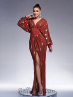 Flowering Girl Women Lantern Sleeve Sequin Prom Dress