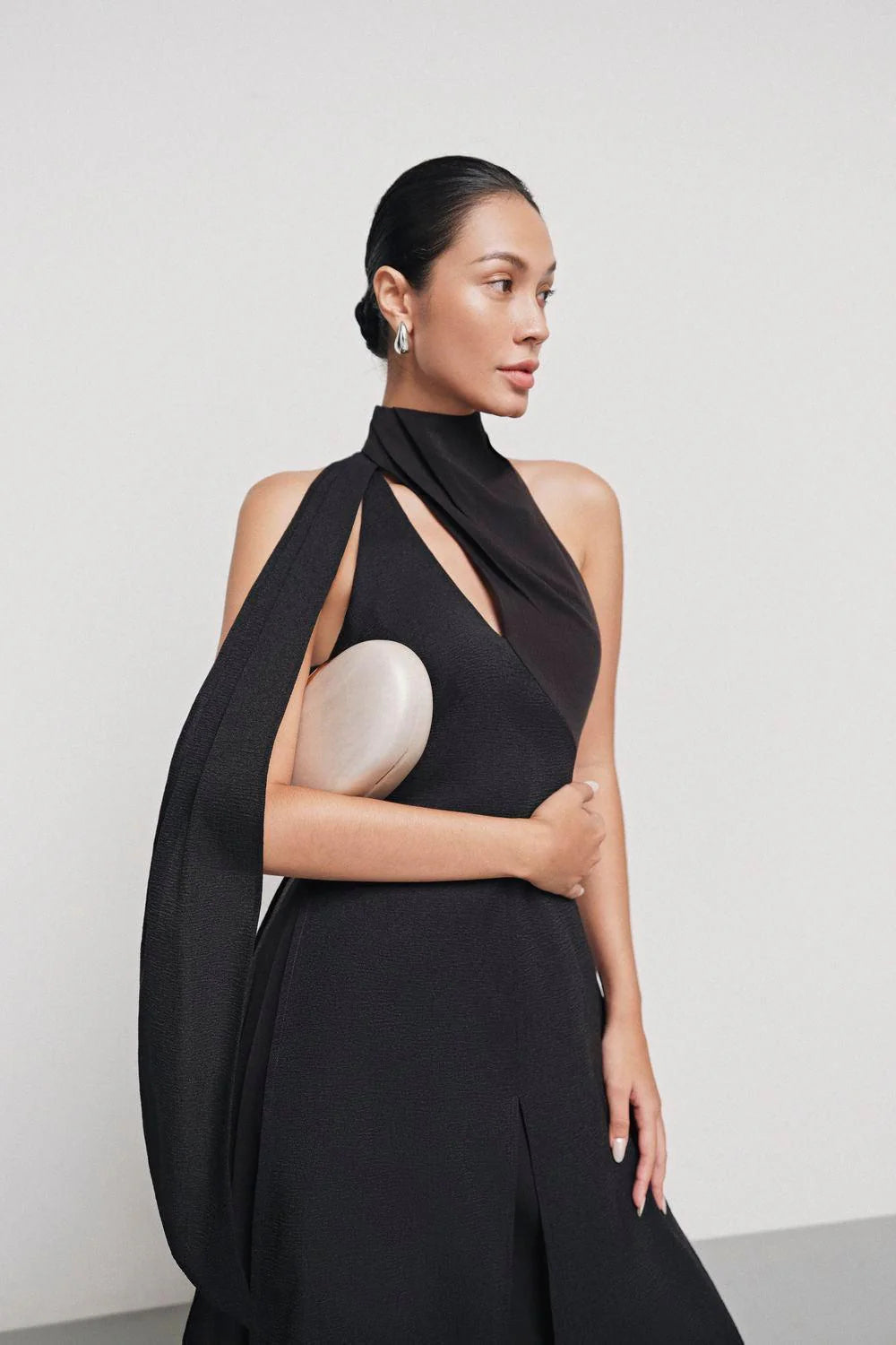 Flowering Girl Women Yen Layered High Neck Floss Silk maxi Dress in black