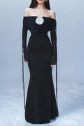 Flowering Girl Women Lila Flower Embellished Pleated Strapless Maxi Dress In Black