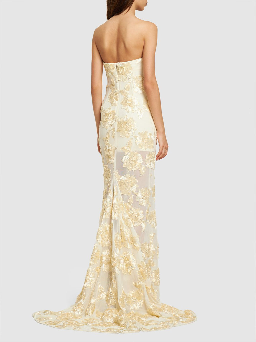 Flowering Girl Women Embroidered Strapless Gown In Apricot