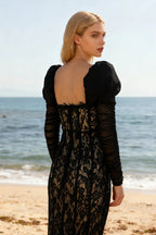 Wendy Square Neck Lace Maxi Dress In Black