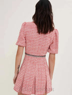 Flowering Girl Women Tweed dress with ethnic trim in pink