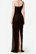 Flowering Girl Women Lace Corset One Shoulder Midi Dress - Black