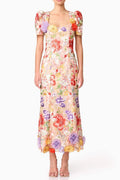 Flowering Girl Women Trista Multicolor Square Neck Backless Mesh Embroidered Fishtail Maxi Dress