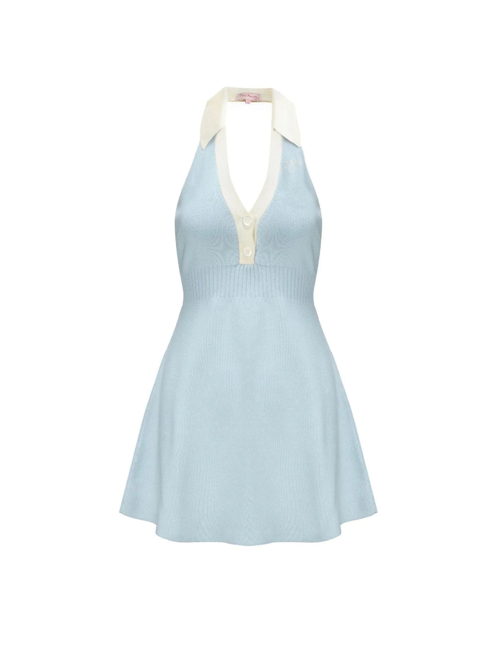 Halter Backless  Knit Mini Dress In Blue