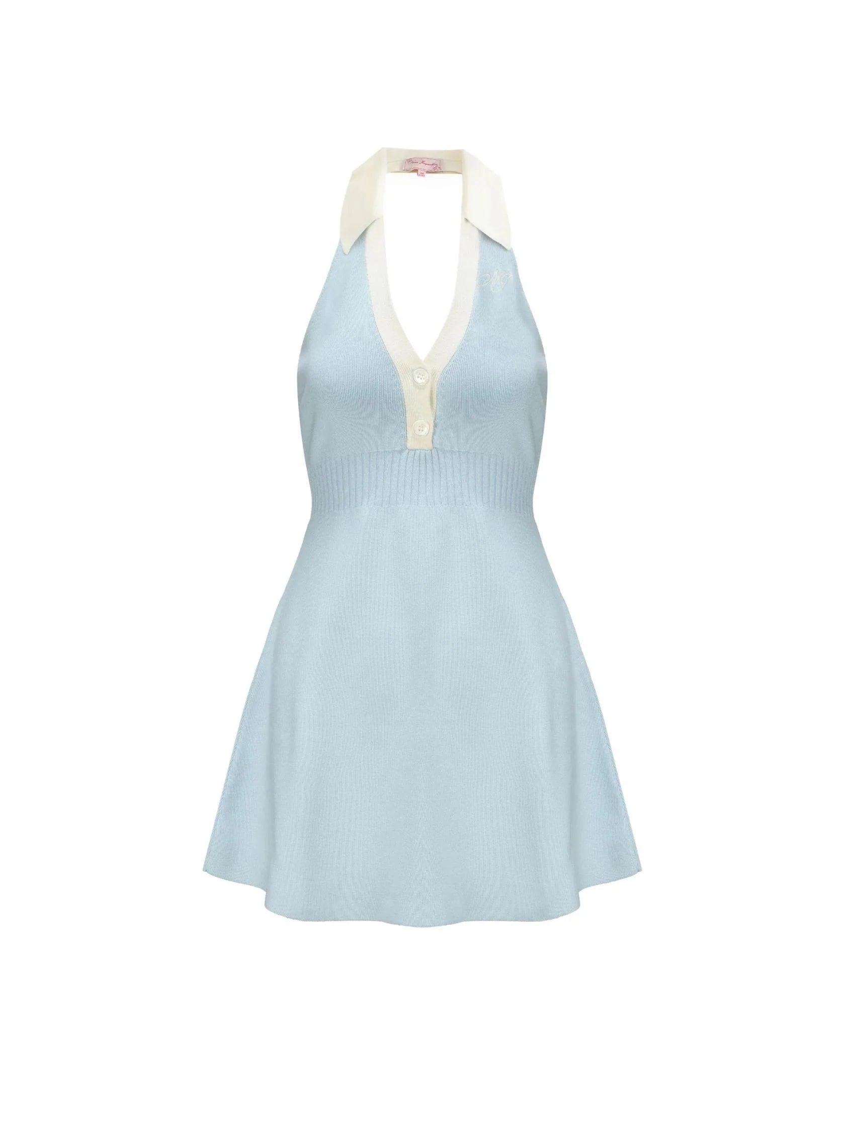 Halter Backless  Knit Mini Dress In Blue