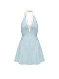 halter backless  knit mini dress in blue