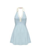 halter backless  knit mini dress in blue