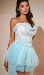 Flowering Girl Women Kalene Strapless Ruffle Tulle Dress In Blue