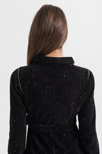 venus black Contrasting Stitching Detail Ribbed Dress