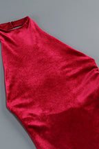 Michaelia Halterneck Fringe Velvet Dress In Burgundy