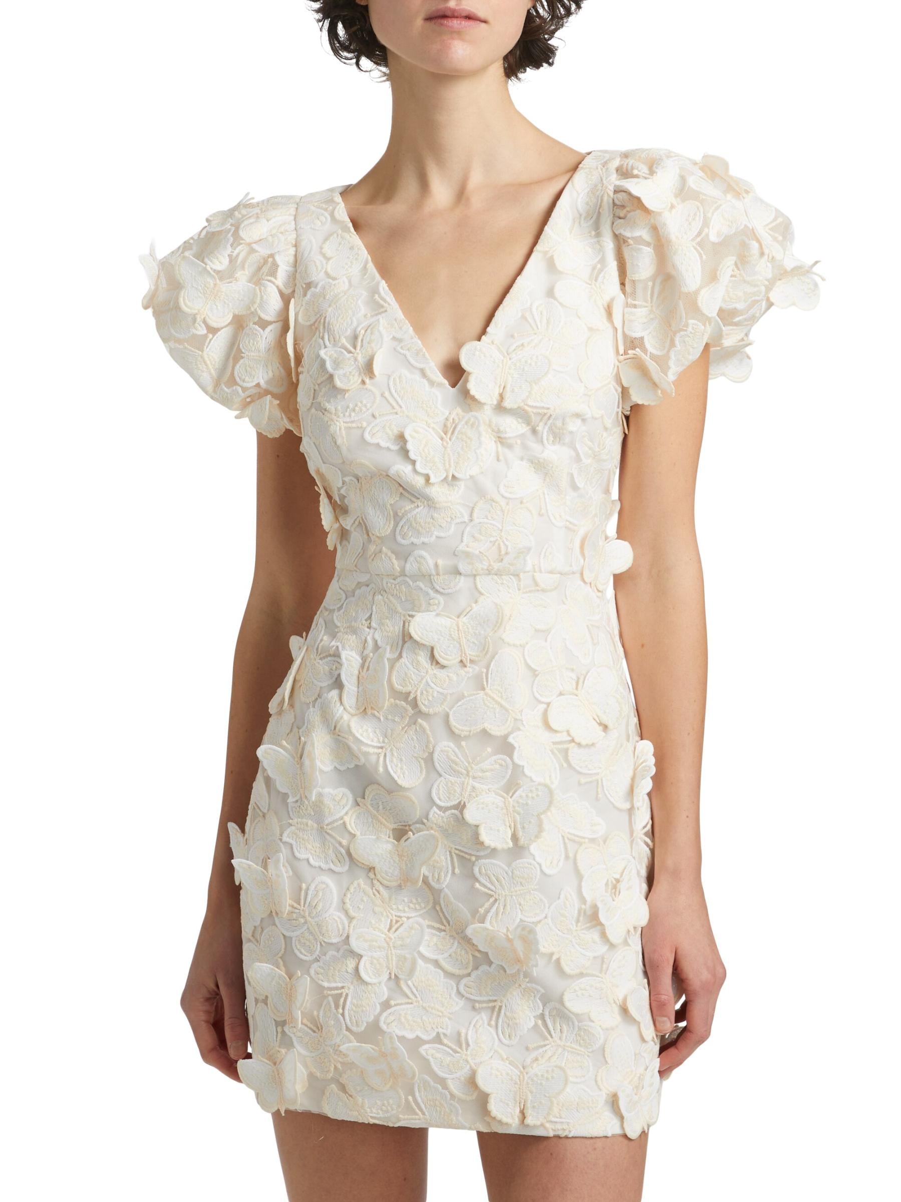 Flowering Girl Women Butterfly Appliqué Mini dress in cream