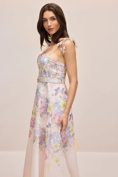 emily Floral printed Strap Corset Maxi Dress
