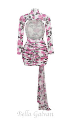 Flowering Girl Women BRISA ROSE RUCHED LONG SLEEVE MINI DRESS