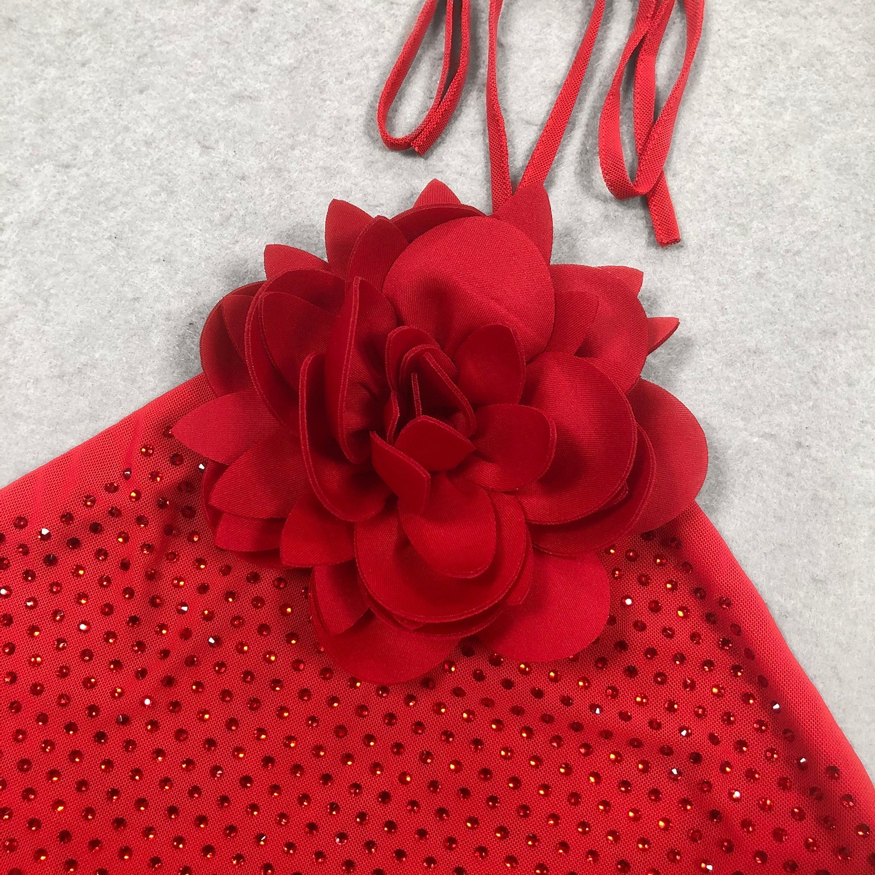 Flowering Girl Women ursula 3d flower sequin halter maxi dress in red