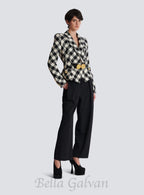 Flowering Girl Women Belted gingham tweed jacket with two Snail buttons