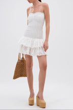 Flowering Girl Women Eyelet Layered Strapless Mini Dress In White