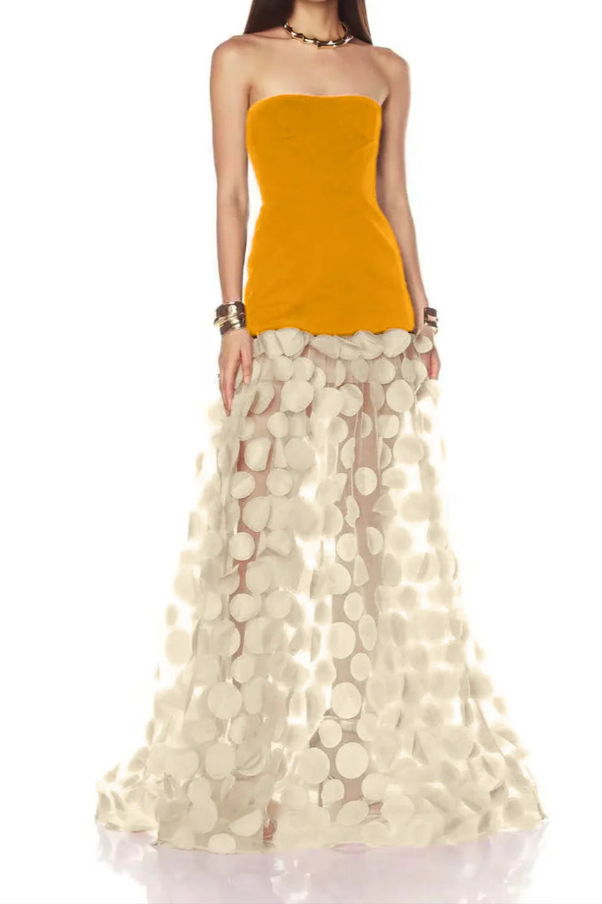 Flowering Girl Women Nodin Strapless Dot Mesh Maxi Dress In Orange
