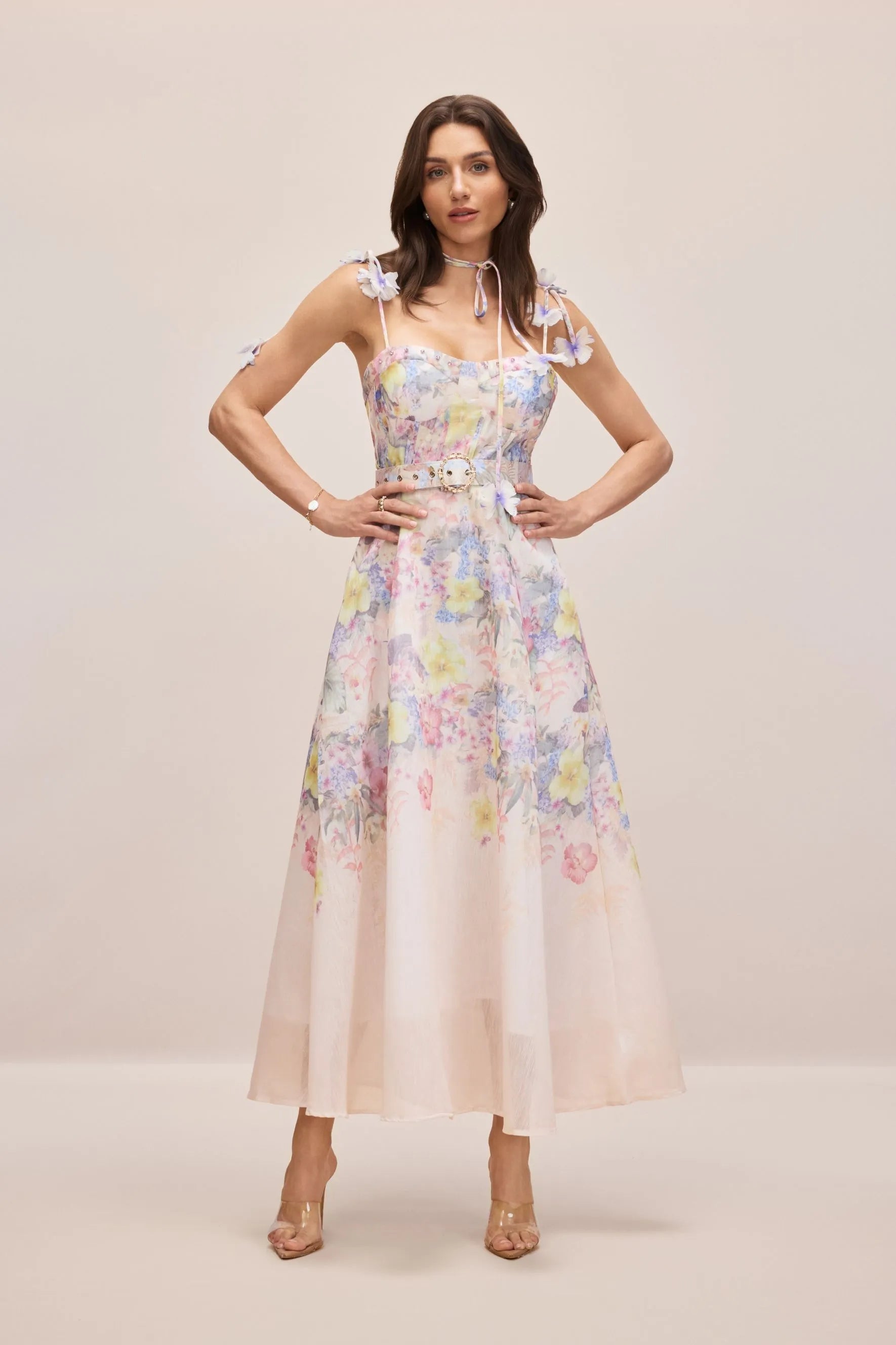 Emily Floral Printed Strap Corset Maxi Dress