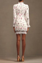 sebastiane Lace-trim long-sleeve floral midi dress in white