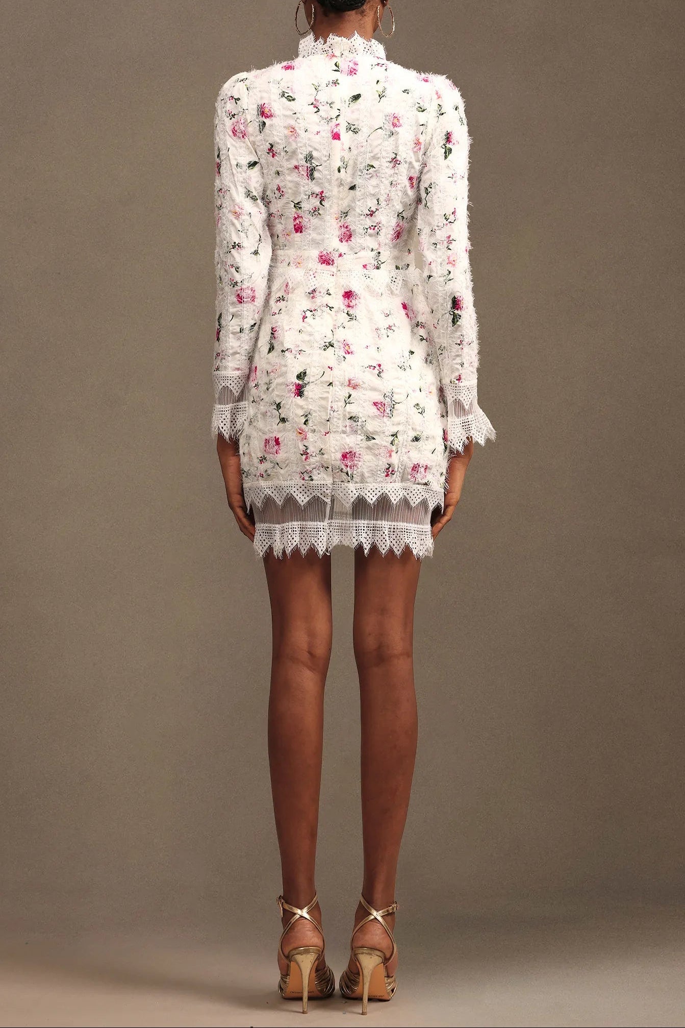 Flowering Girl Women Sebastiane Lace-Trim Long-Sleeve Floral Midi Dress In White