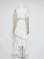 nina Ruffled strapless top floral embroidered mermaid skirt set - white