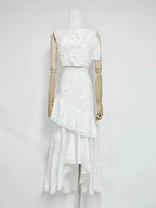 Flowering Girl Women Nina Ruffled Strapless Top Floral Embroidered Mermaid Skirt Set - White