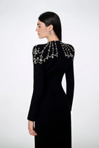Flowering Girl Women crystal-embellished black long sleeve maxi dress