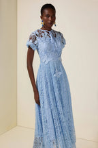 Flowering Girl Women selena Lace Butterfly Pleated Midi Dress - blue