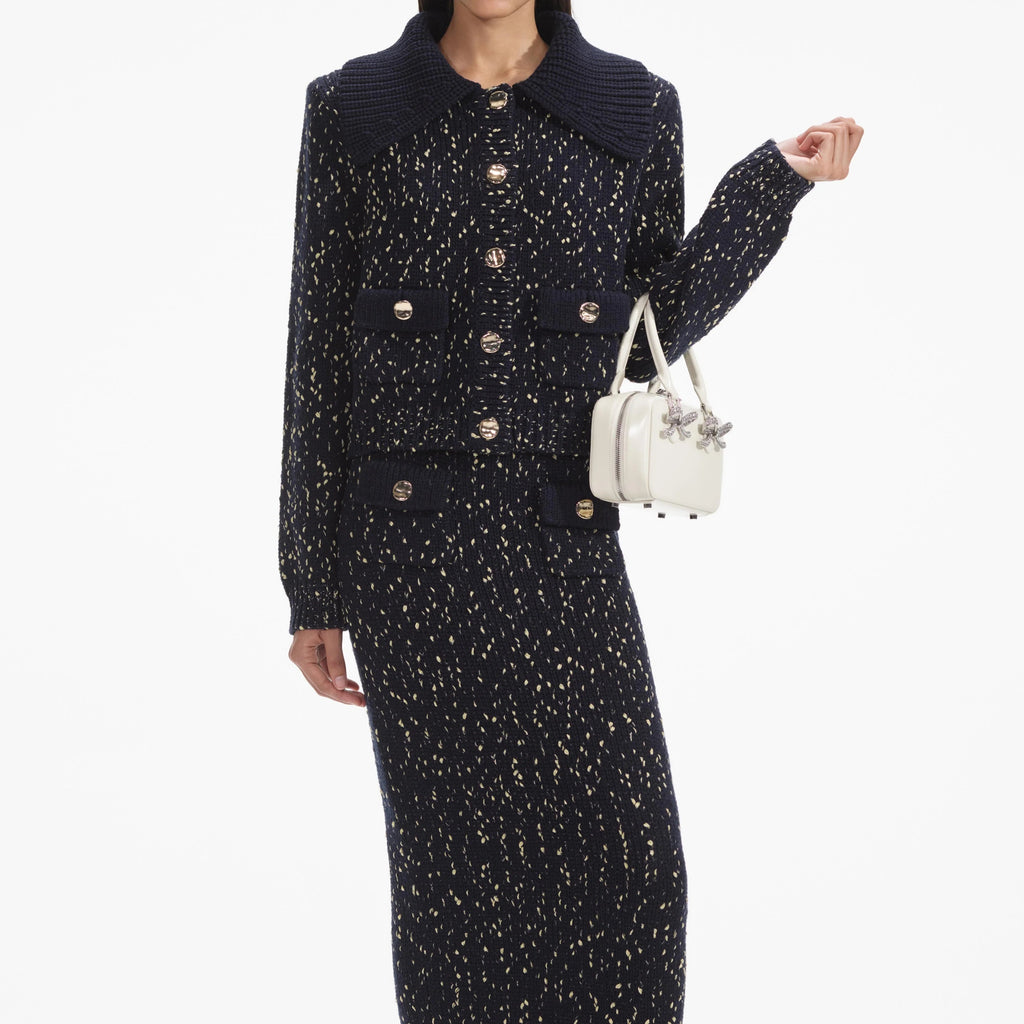 Flowering Girl Women Claudine navy crochet-knit jacket & skirt matching set