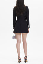 viola black Square Neck Rhinestone Pleated Mini Dress