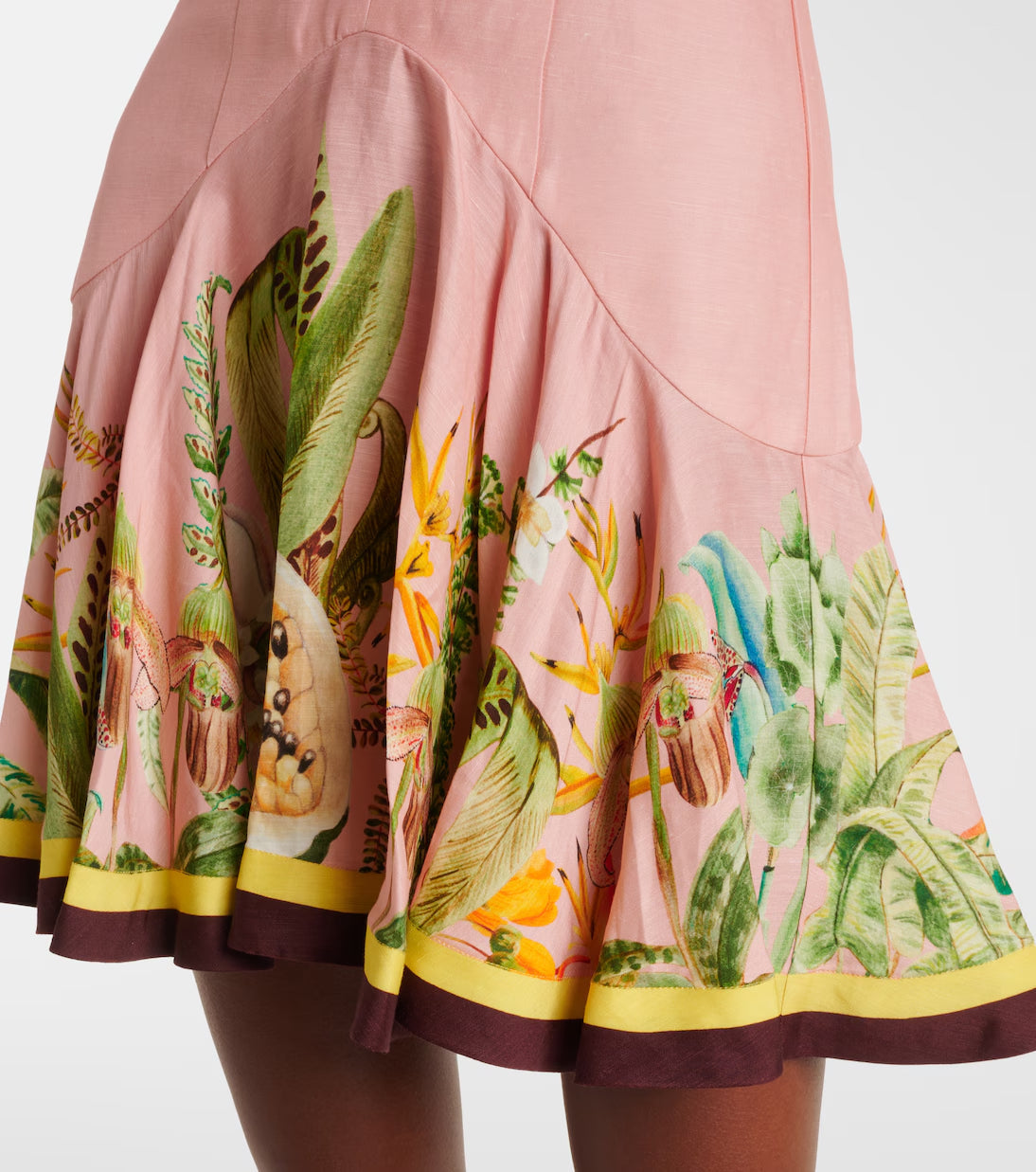 Flowering Girl Women v-neck puff sleeve cotton linen printed mini dress - pink