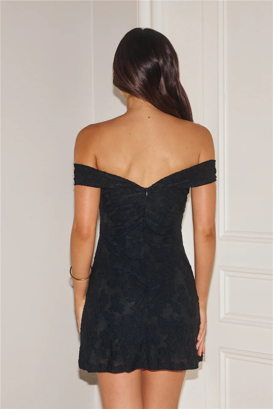 Flowering Girl Women Off Shoulder backless Mini Dress in Black