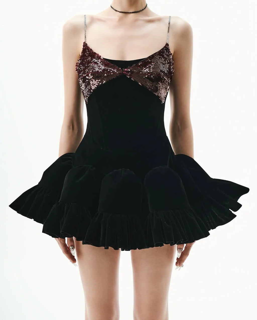 Evangeline Sequin Embellished Mini Dress In Black