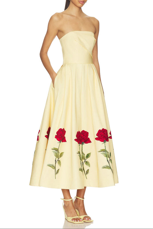 leona Satin Floral print Off-Shoulder Midi Dress
